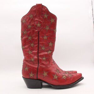 Black Star Marfa Western Studded Boots Women's Size 8.5 B Snip Toe Red Leather